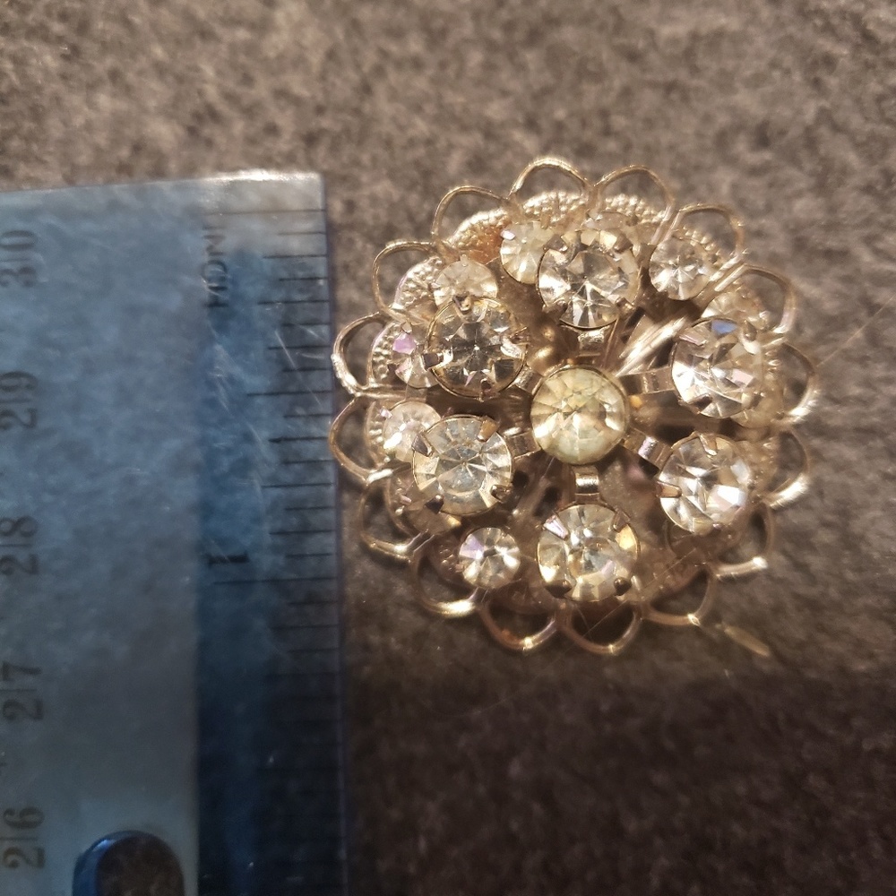 Faux diamond silvertone antique broach